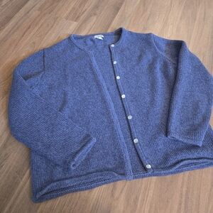 LANDS END long sleeve cardigan sweater purple blue 100% Cotton Large Petite